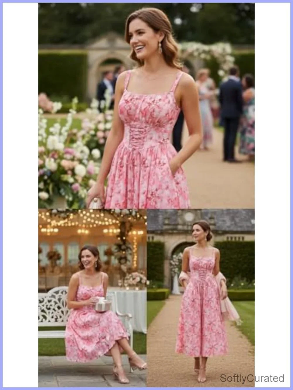 Sleeveless Lace Up Corset Waist Floral Maxi Dress with Pockets